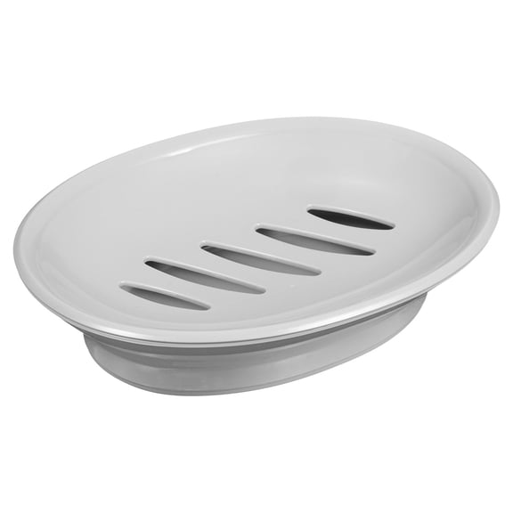 Soap Container, 1Pcs 15.5x11cm Plastic Soap Dish with Drain, Removable Double Compartment Soap Holder for Bathroom, Shower, Kitchen (Gray)