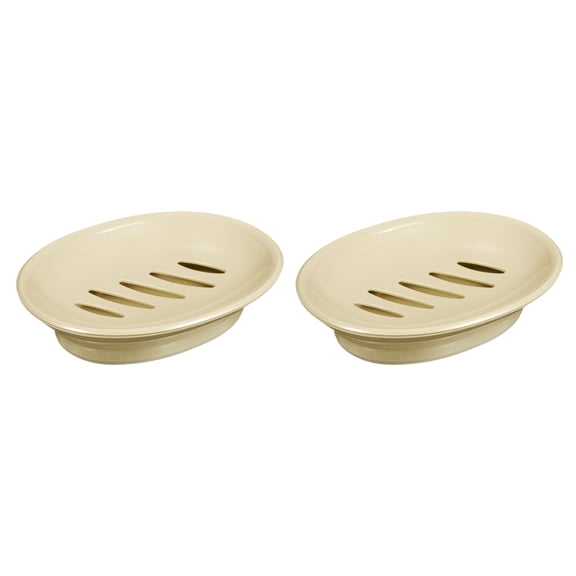 Soap Container, 2Pcs 15.5x11cm Plastic Soap Dish with Drain, Removable Double Compartment Soap Holder for Bathroom, Shower, Kitchen (Khaki)