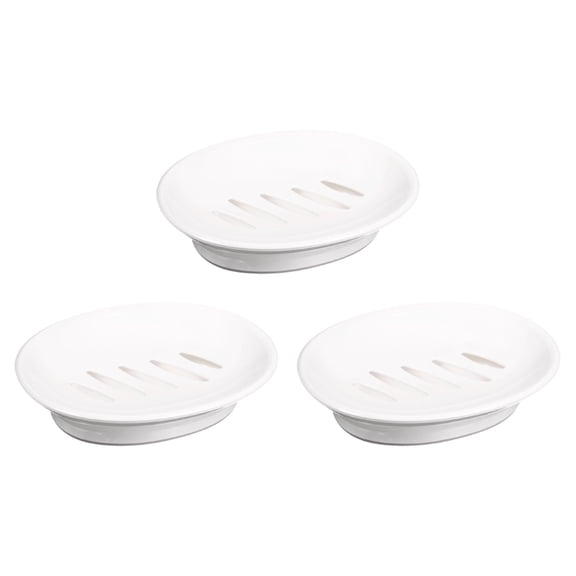 Soap Container, 3Pcs 15.5x11cm Plastic Soap Dish with Drain, Removable Double Compartment Soap Holder for Bathroom, Shower, Kitchen (White)