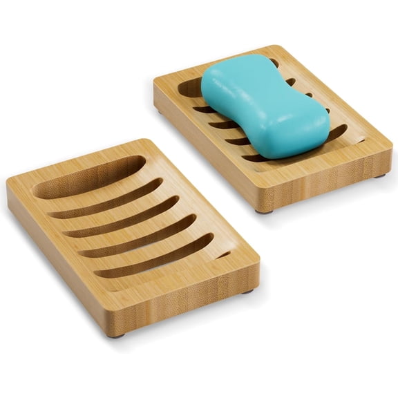 Soap Dish, Bamboo Soap Dish, 2 Pack Wooden Soap Dish, Suitable for Shower, Bathroom, Kitchen, Tray Self Draining, Soap Dish