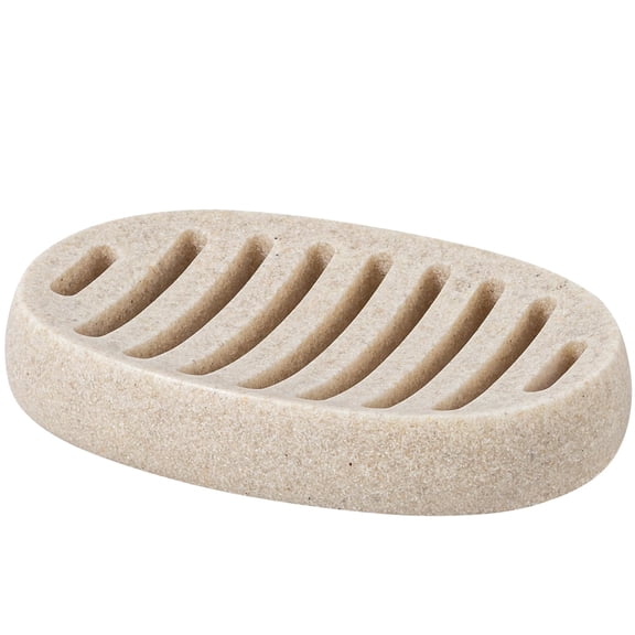 Soap Dish, Bar Soap Holder, Travertine Stone Look, Off White | Self Draining,Sponge Holders Tray for Shower,for Dispenser,Scrubber,Bottle,Cup on Bathroom Kitchen Bathtub Sink or Counter