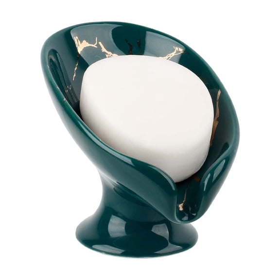 Soap Dish, Ceramic Soap Holder Self Draining Leaf Shape Bar Soap Holder, Marble Look Green