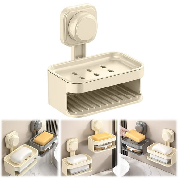 Soap Dish Cozival Self-Draining Soap Dish, Wall Mounted Or Suction Cup Soap Holder for Shower, Bathroom and Kitchen Sink, Shower Soap Holder, White