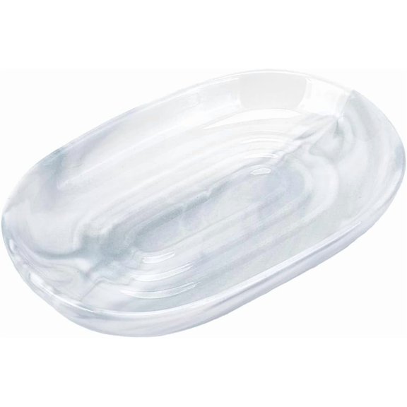 Soap Dish Gray Ceramics Soap Holder Non-Slip Soap Saver Case Box Container Marble Textures Soap Dish Tray Oval Soap Bar Sponge Tray for Shower Bathroom Kitchen Sink 5x3x1Inch