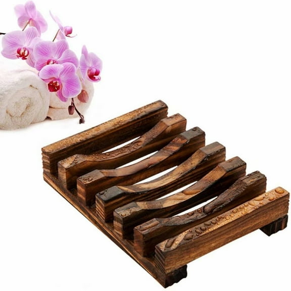 Soap Dish Holder, Bathroom Wooden Soap Case, Sink Deck Bathtub Shower Dish, Rectangular, Hand Craft, Natural Wooden Holder for Soap, Sponges, Scrubber (2 Pack soap Dish)