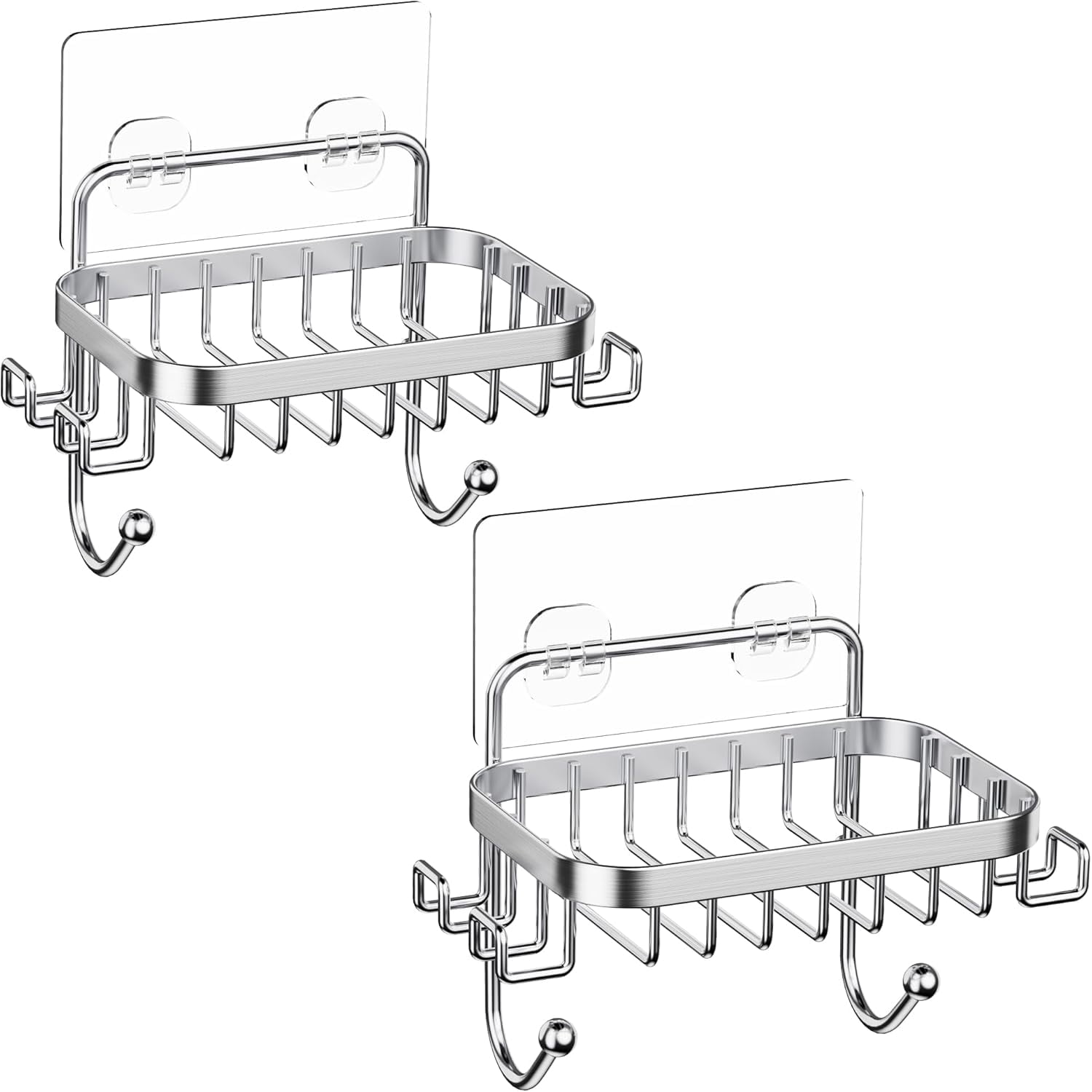 Soap Dish Holder SUS304 Stainless Steel with 6 Hooks Loofah Bath Sponge ...