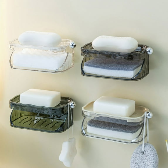 Soap Dish Holder with Self Draining Design | Plastic Soap Box Tray for Bathroom Kitchen Sink | Non Slip Corners | Multipurpose Storage | Beige/Clear/Green/Gray | 5.3x3.3x2.3in | 1 Pack