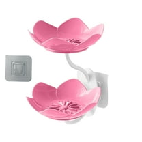 Soap Dish Holder for Shower Double Layer Suction Cup Wall Mounted NO-Drilling Self Draining Removable Waterproof Strong Suction Bar Soap Sponge Holder for Shower Bathroom Bathtub Kitchen (Pink)