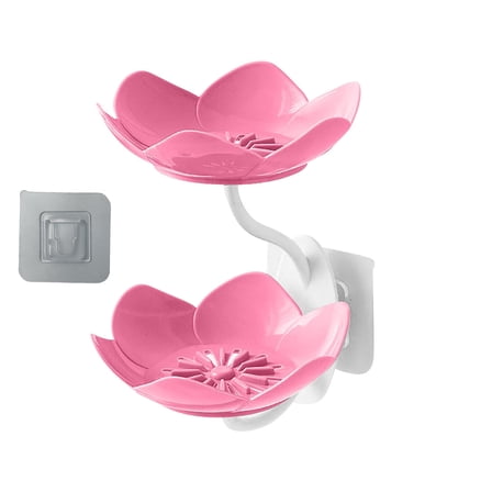 Soap Dish Holder for Shower Double Layer Suction Cup Wall Mounted NO-Drilling Self Draining Removable Waterproof Strong Suction Bar Soap Sponge Holder for Shower Bathroom Bathtub Kitchen (Pink)