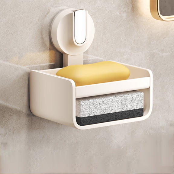 Soap Dish Holder Suction Cup Wall Mounted Soap Box Drying Rack for Bathroom Shower Kitchen, Quick-Drain Waterproof Soap Saver Storage Basket, 5.12x5.04x3.94 Inch Plastic Soap Tray No Drilling