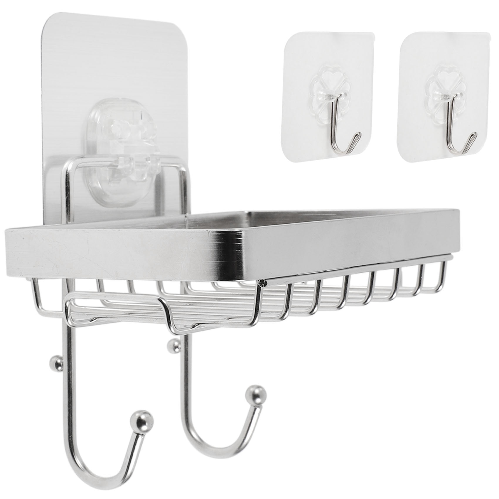 TSV Double Tier Soap Dish, Stainless Steel Soap Holder with Hooks,  Non-Trace Adhesive no Drilling, Wall-Mounted Bar Soap Sponge Holder for  Shower Bathroom Kitchen Silver 