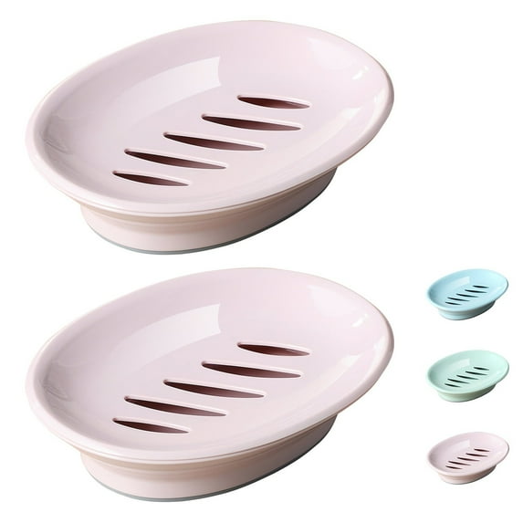 Soap Dish for Shower, 2pcs Soap Dishes Soap Savers for Bar Soap, Soap Bar Holder Shower with Drip Tray, Plastic Soap Holders with Drain for Kitchen Sink, Easy to Clean, Dry,,Pink