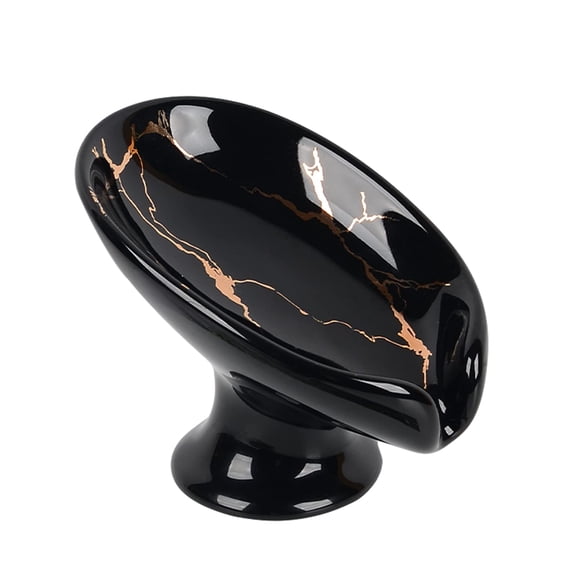 Soap Dish, Soap Holder Self Draining Leaf Shape Soap Dishes, Ceramic Drain Soap Dish for Sink Bathroom Shower Kitchen, Easy to Clean Keeps Soap Dry, Cream White & Gold Marble Pattern