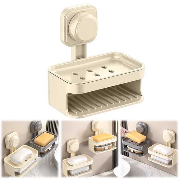 Soap Dish Verdsylv Double Layer Soap Dish for Shower - Wall Mounted Bar Soap Holder with Suction Cup - Suitable for Kitchen & Bathroom Use - Prevents Soap from Getting Mushy, Wall Mounted Soap Holder