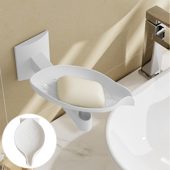 Soap Dish Wall Mounted Drainage Soap Box Rotatable Leaf Shape Soap Holder No Drilling Bathroom Kitchen Storage Tray Waterproof Organizer for Soap Bar Toiletries Space Saving Solution