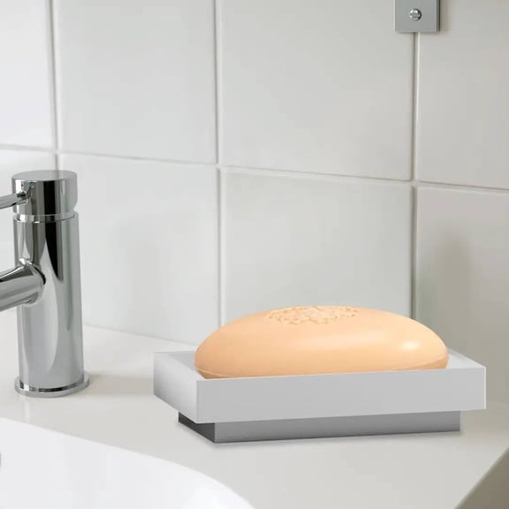 Soap Dish for Bathroom Counter,Shower & Kitchen | Ceramic/Metal Trim