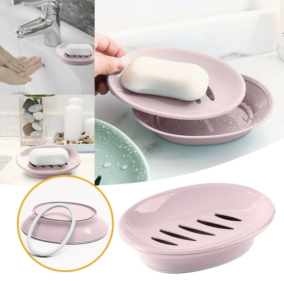 Soap Dish with Drain Plastic Sponge Holder Easy Cleaning Soap Saver Tray Caddy Keep Dry Stop Mushy for Shower Bathroom Kitchen (Pink/1 Pcs) 4.3x6.1"
