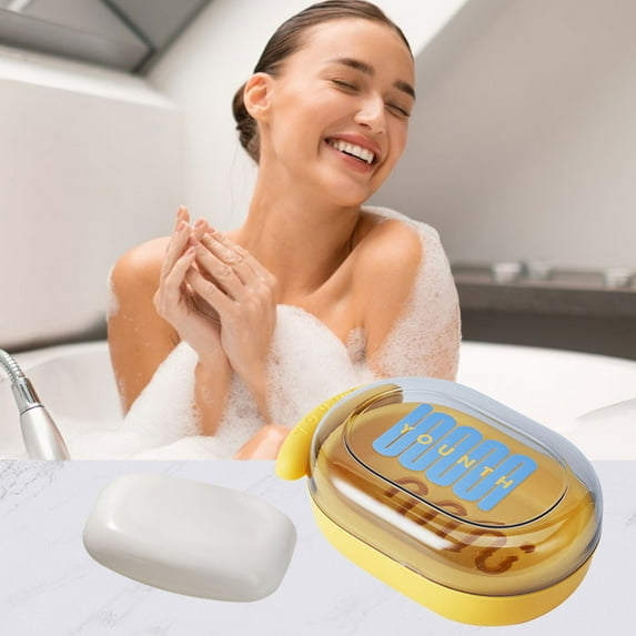 Soap Dish with Lid and Drain Tray, Double Layer Soap Holder with Dividers, Portable Travel Soap Container for Bathroom, Dorm and Gym (PET)