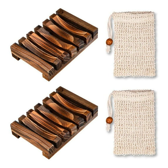 Soap Dish with Slanted Waterfall Design, Bar Soap Holder Teak Wood, Soap Saver for Shower, Bathroom, Sink, Kitchen and Countertop