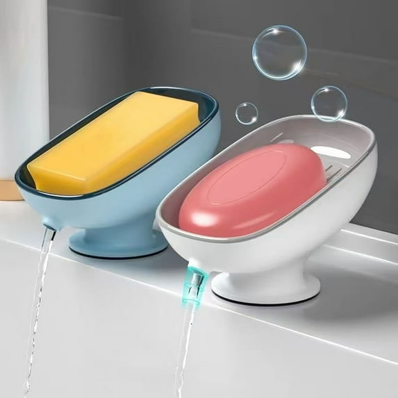Soap Dish with Suction Cup Design, Drained Self Draining Soap Dish, Soap Bar Holder for Shower Bathroom Kitchen Toilet, Gray+Blue
