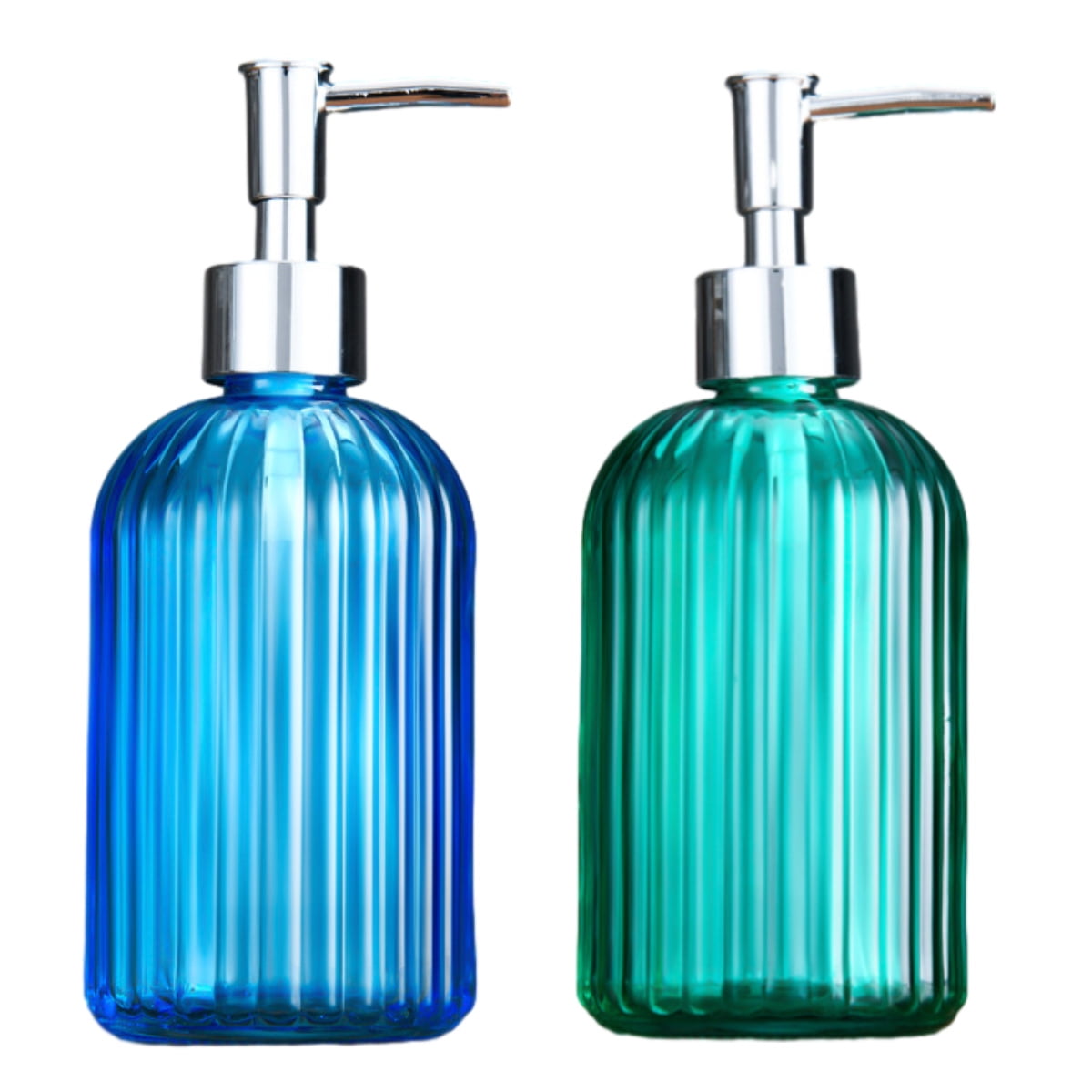 Soap Dispenser - 2 Pack 400Ml Glass Soap Dispenser, Refillable Liquid Bottle Dispenser, Hand Jar Dispenser For Bathroom, Kitchen, Countertop - Blue+Green