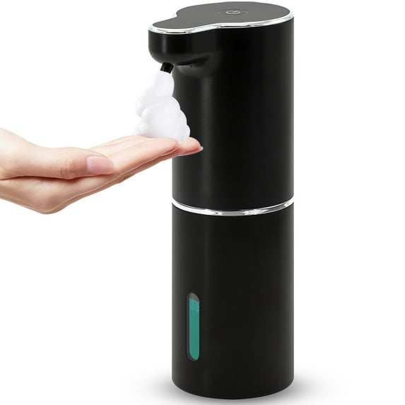 Soap Dispenser, Automatic Foaming Hand Soap Dispenser Touchless Foam Soap Dispenser Rechargeable Bathroom Countertop Soap Pump for Kids Xmas Gift 300ml-BLACK