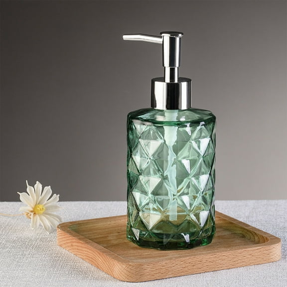 Soap Dispenser Bottle Glass Pump, Refillable Colored Rhombus Liquid Soap Dispenser for Bathroom Kitchen Shampoo Conditioner Shower Gel Lotion Container 12oz