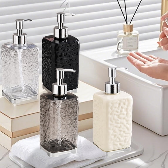 Soap Dispenser Bottle, Refillable Plastic Hand Wash Pump for Kitchen and Bathroom Countertops, Multi-purpose Lotion or Shower Gel Container, Modern Gray Design, Topliu