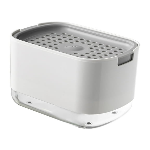 Soap Dispenser Box with Sponge Holder - Kitchen Scouring Pad Storage and Automatic Liquid Soap Dispenser - One Hand Press Dish Soap Container 300ml for Sink Counter Cleaning Brush Caddy