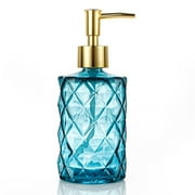 Soap Dispenser Clear Glass Hand Dish Soap Dispensers Bathroom with Stainless Steel Pump, Refillable Kitchen Liquid Decorative Bottles,blue