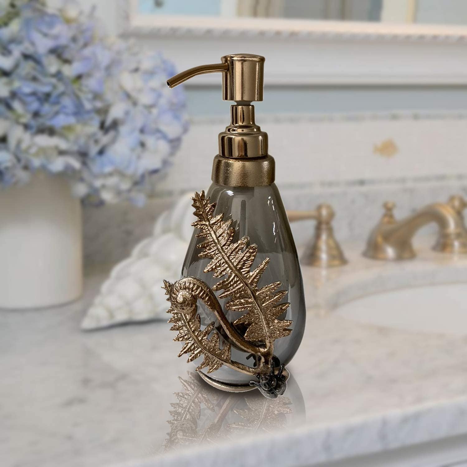 Soap Dispenser - Decorative Design Vintage Gold with Black Chrome Rust