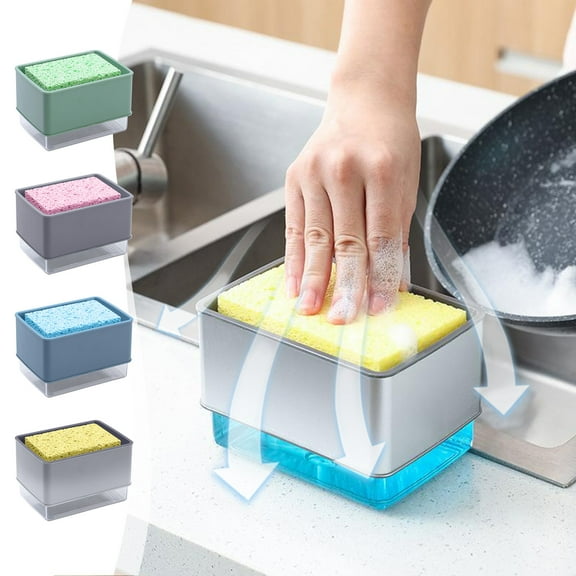 Soap Dispenser with Dishwashing Brush | Automatic Liquid Pump | Space-Saving ABS Holder | Transparent Container | One-Hand Operation | Green/Blue/Gray/Silver | 1pc | 13.6x10x9cm