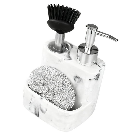 Soap Dispenser Dishwashing Container Countertop Organizer Faux Marble Design for Home Kitchen Spaces