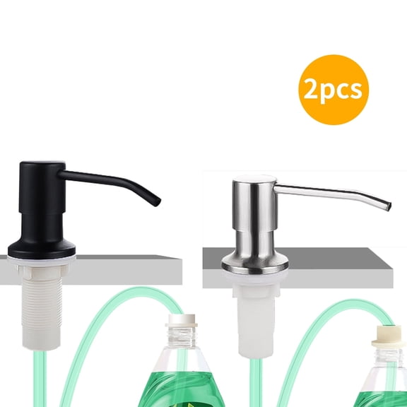 Soap Dispenser for Kitchen Sink, Built in Sink Soap Dispenser (Brushed Nickel), Countertop Soap Dispenser Pump with 47" Extension Tube kit, No Need to Fill Little Bottle Again2pcsblack+white