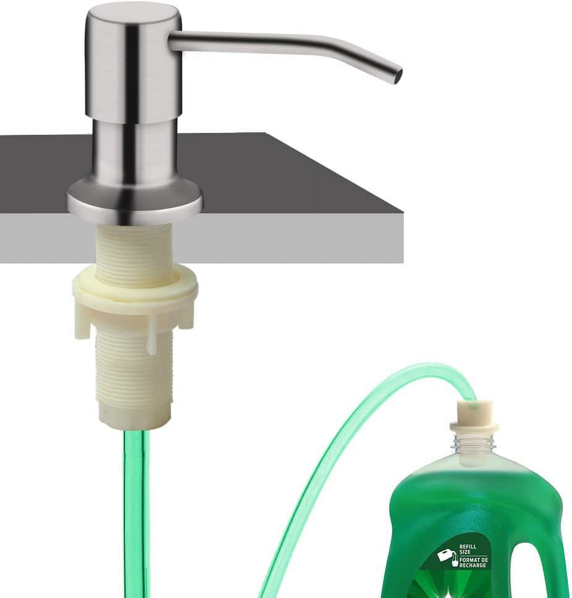 Soap Dispenser for Kitchen Sink, Built in Sink (Brushed Nickel), Countertop Pump with 47" Extension Tube kit, No Need to Fill Little Bottle Again (Longer Thread Shaft)