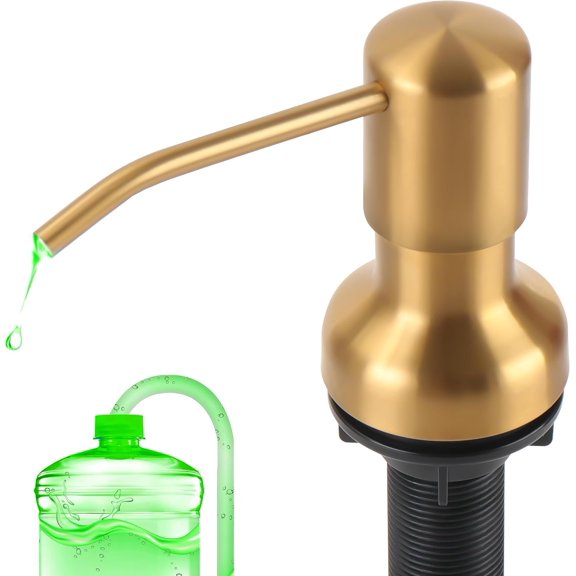 Soap Dispenser for Kitchen Sink, Sink Soap Dispenser with Threaded Shaft Shank, " Extension Tube Connects Directly to Dish Soap Container, Pump Base(Golden)