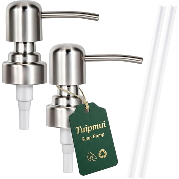Soap Dispenser Pump Replacement, Kitchen and Bathroom Reusable 304 Stainless Steel Hand Pump, Shampoo hand soap pump, Standard Diameter 28/400 Neck Size (2 PCS)