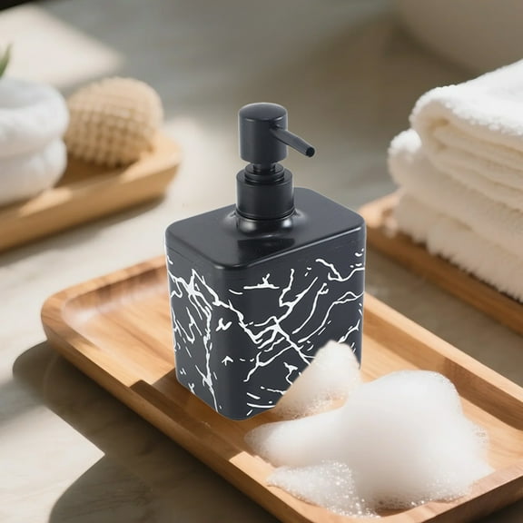 Soap Dispenser, Refillable Liquid Square Decorative Soap Dispenser for Hand Soap,Dishwashing Liquid and Hand Lotion-Black Marble Style