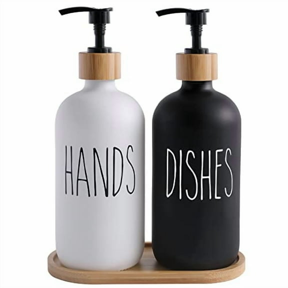 Soap Dispenser Set,Contains Hand and Dish Soap Dispenser,Suitable for Kitchen Decor. (Black & White)