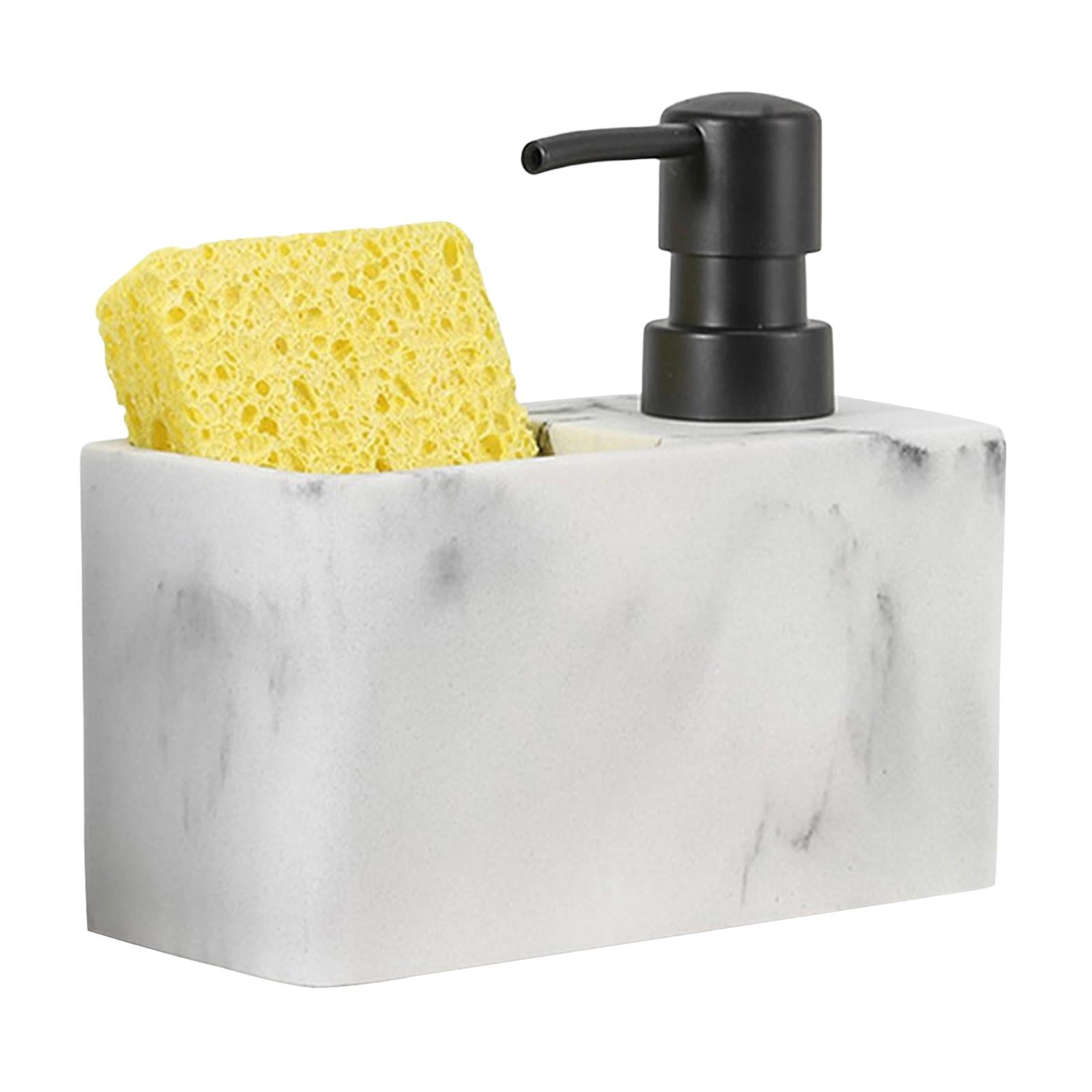 Soap Dispenser, Sponge Holder Liquid Soap Dispenser Liquid Pump Bottle Accessories Scrubbers ,Kitchen Sink Soap Dispenser for Hotel Bathroom White