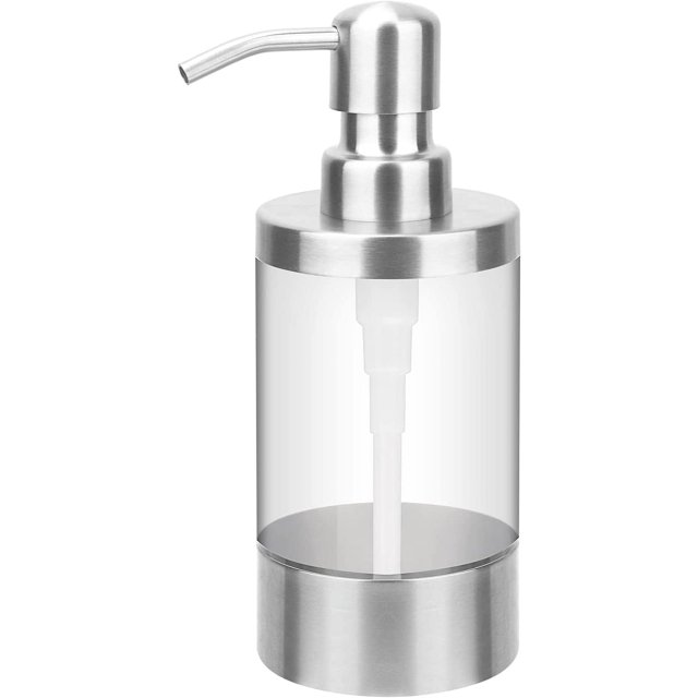 Soap Dispenser Stainless Steel Hand Liquid Soap Clear Acrylic Bottle Washing Up Liquid Dispenser
