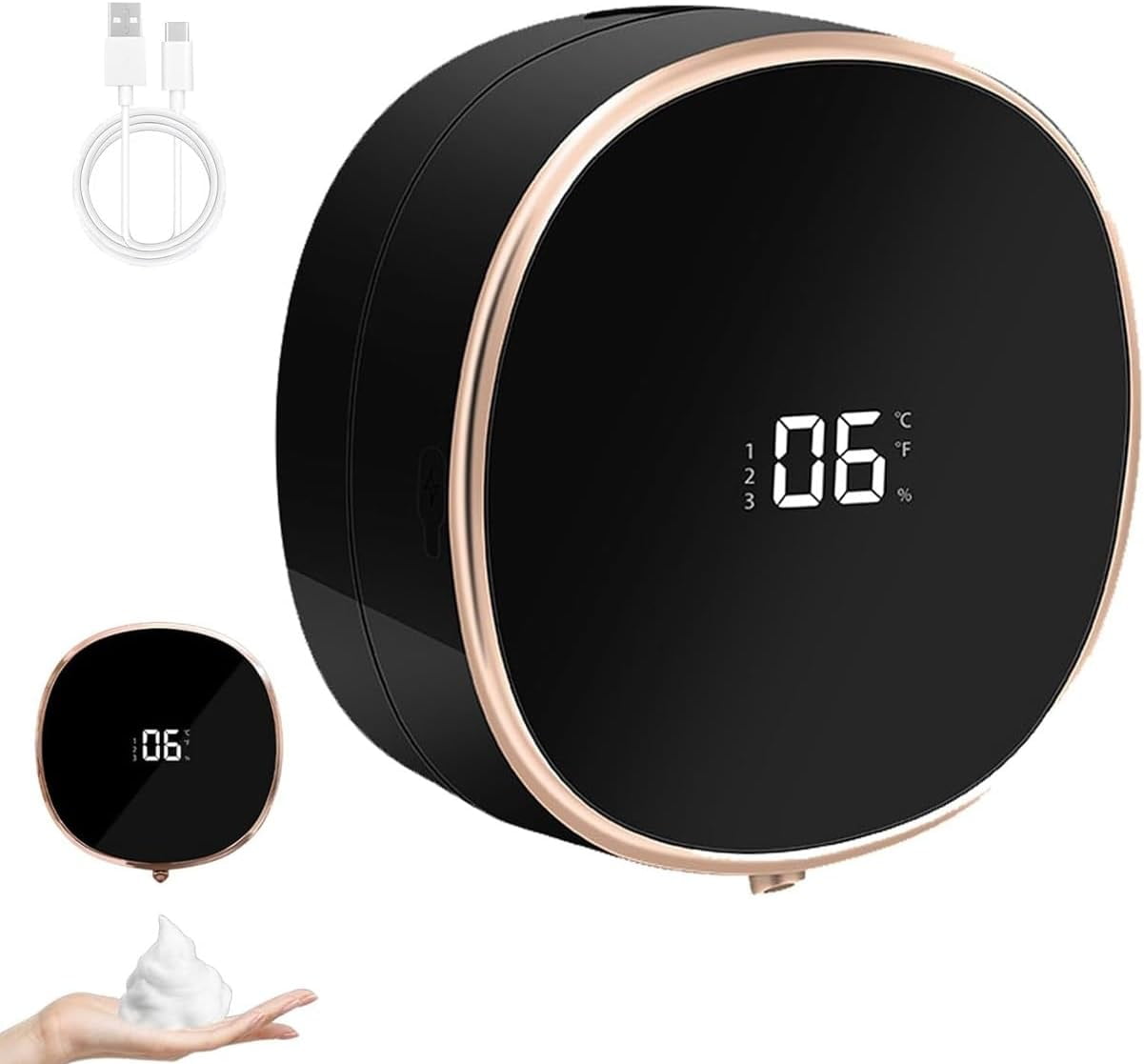 Soap Dispenser, Wall-Mounted Rechargeable Smart Sensor Soap Dispenser, Temperature Display Liquid Dispensers, Automatic Foam Hand Sanitizer Machine, Hand-Free, Touchless