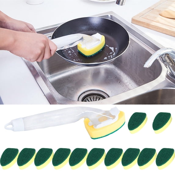 Soap Dispenser Wand Brush with Refillable Handle | Detachable Sponge Head | Releases Detergent for Kitchen Sink Pots Pans Tableware | 1 Handle 1 Sponge