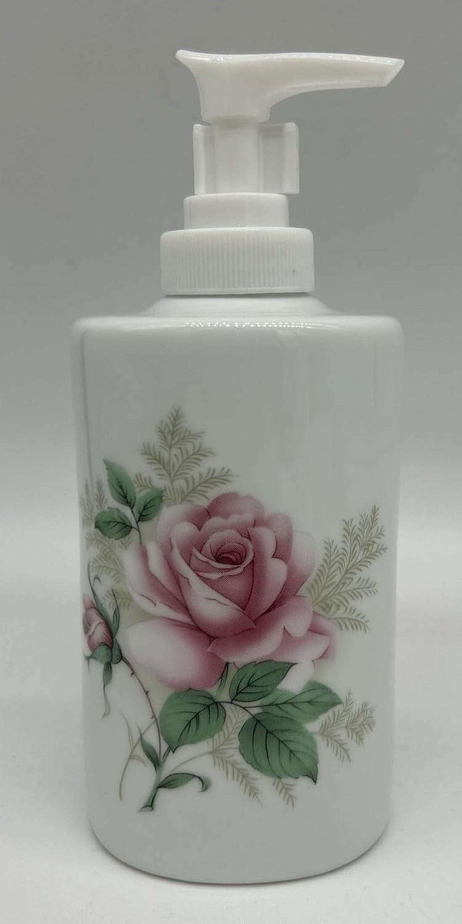 Soap Dispenser - White Porcelain Decorated (Roses)