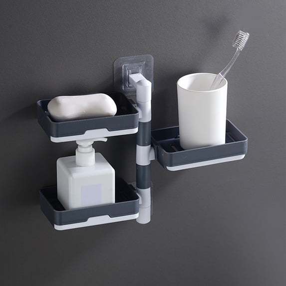 Soap Dispenser, ZzCityTK Wall Mounted Rotatable Soap Box, Self-Adhesive 4-Layer Storage Caddy for Bathroom Kitchen Sink Shower, Gray