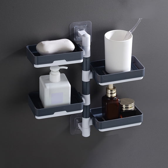 Soap Dispenser, ZzCityTK Wall Mounted Rotatable Soap Box, Self-Adhesive 4-Layer Storage Caddy for Bathroom Kitchen Sink Shower, Gray