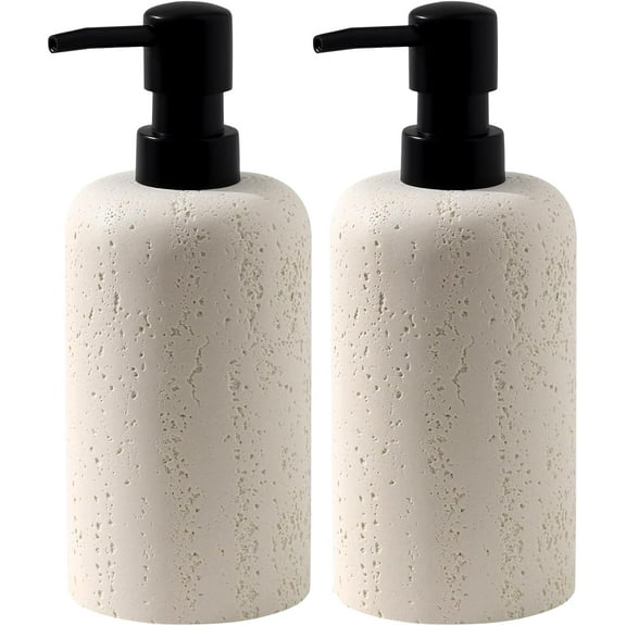Soap Dispensers 400mL 13.5 OZ, 2 PCS Luxurious Hand Dish Lotion Shampoo Soap Dispenser Jar, Travertine Soap Bottles Rustproof Pump for Kitchen Bathroom Countertop