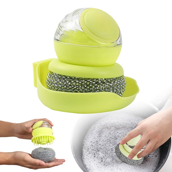 Soap Dispensing Dish Brush Kitchen Scrub Brush with Liquid Dispenser Handle for Cleaning Pots Pans Dishes Sink Countertop Kitchen Cleaning Tool,1 PC,Light Green