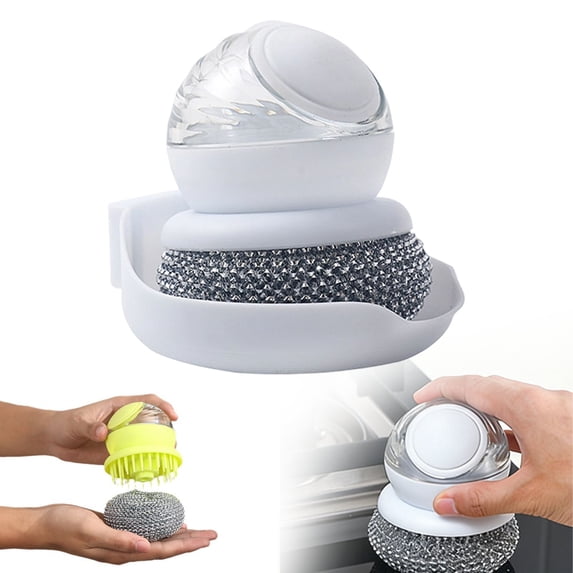 Soap Dispensing Dish Brush Kitchen Scrub Brush with Liquid Dispenser Handle for Cleaning Pots Pans Dishes Sink Countertop Kitchen Cleaning Tool,1 PC,White