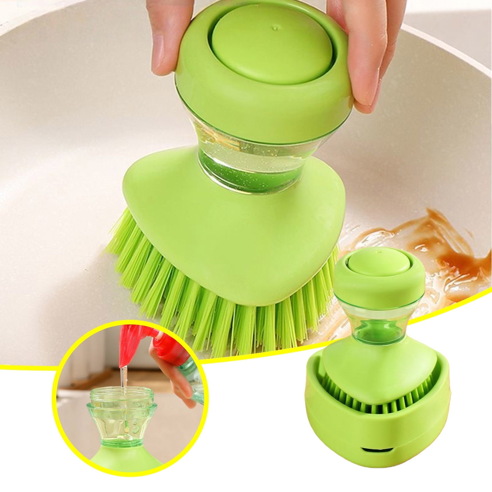 Soap Dispensing Dish Brush with Storage Stand - Refillable Kitchen Palm ...